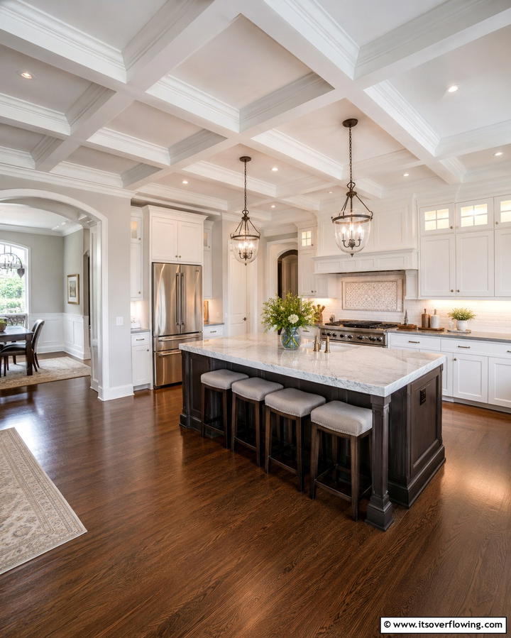 Coffered Ceilings for Elegance - 25 Beautiful Kitchen Ceiling Ideas to Elevate Your Space