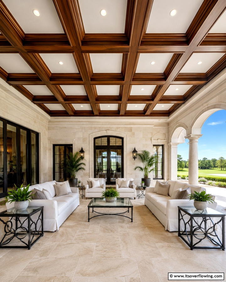 Coffered Ceilings for Sophistication - 25 Patio Ceiling Ideas for Stylish Outdoor Spaces