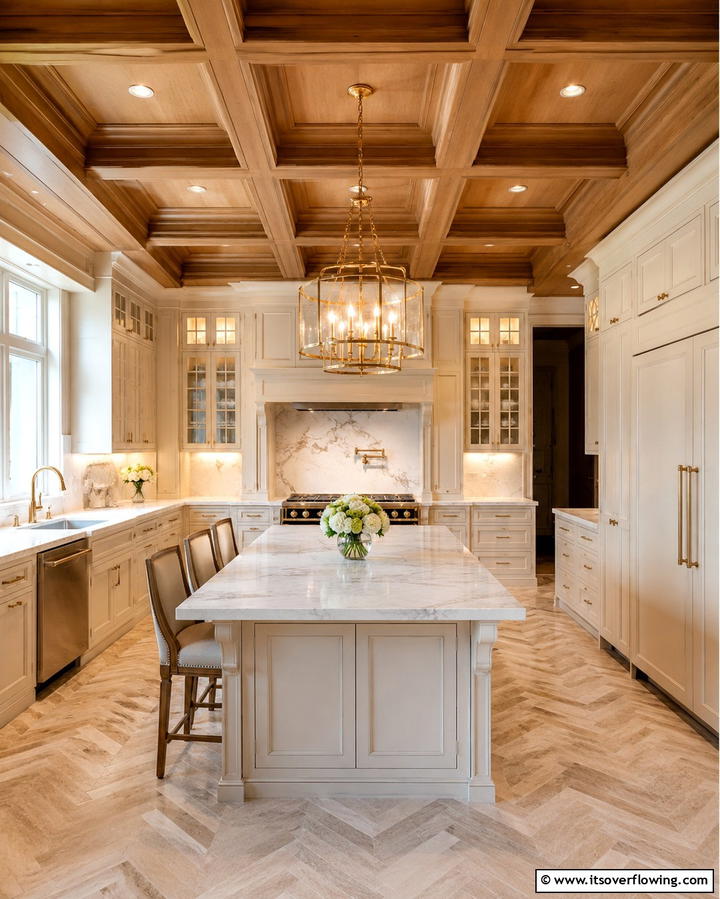 Coffered Wood Ceilings for Timeless Elegance - 20 Wood Ceiling Kitchen Ideas for a Warm and Inviting Atmosphere