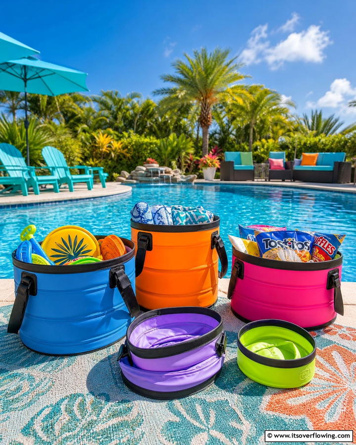 Collapsible Storage Buckets - 20 Pool Storage Ideas to Keep Your Backyard Tidy