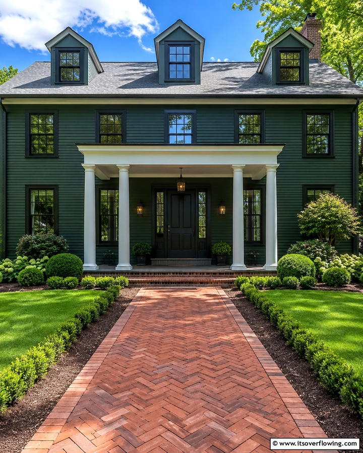 Colonial Revival Inspiration - 25 Green House Exterior With Black Trim Ideas