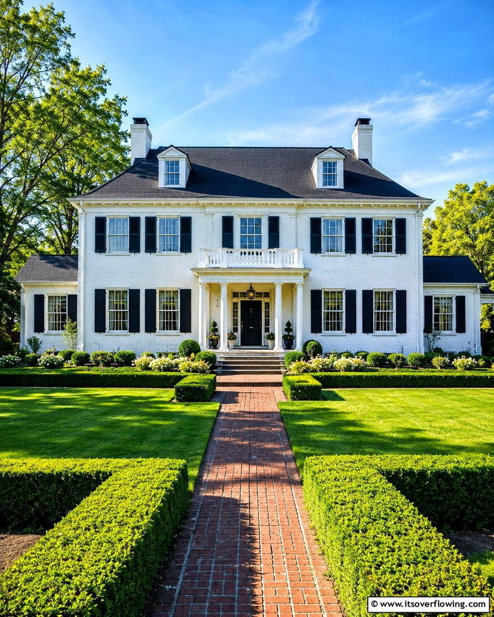 Colonial Revival Style - 25 White Exterior Home with a Black Roof Ideas