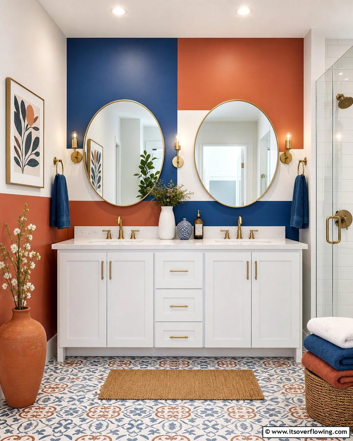 Color Block Contrast - 21 Bathroom Accent Wall Ideas for Bold & Textured Designs