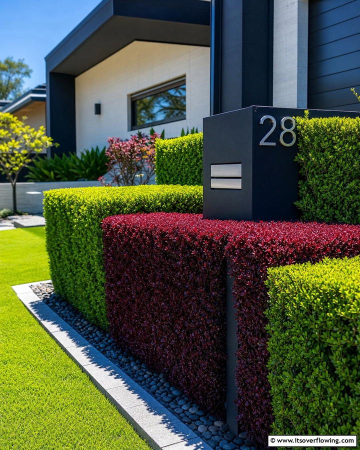 Color Block Hedges - 30 Creative Mailbox Landscaping Ideas for Curb Appeal