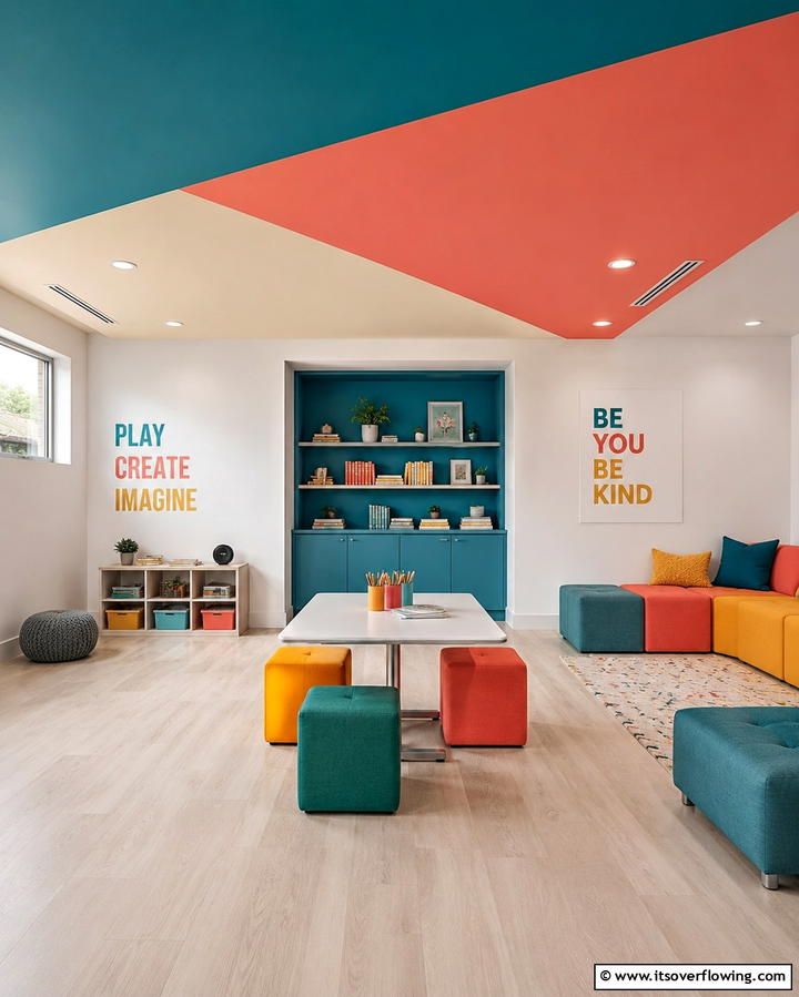 Color Blocked Ceiling - 30 Creative Ceiling Paint Ideas to Transform Any Room’s Ambiance