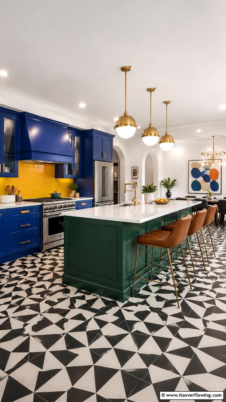 Color Blocked Culinary Space - 30 Eclectic Kitchen Ideas for Bold Design Lovers