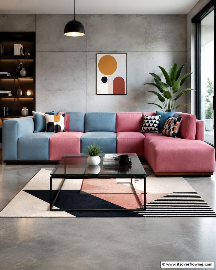 Color Blocked Furniture - 25 Pink and Blue Living Room Ideas for a Vibrant Space