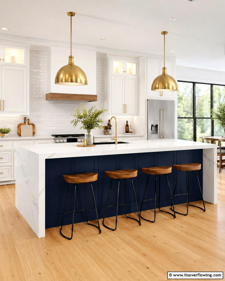 Color Blocked Waterfall Island - 20 Stunning Waterfall Kitchen Island Ideas for a Modern Look