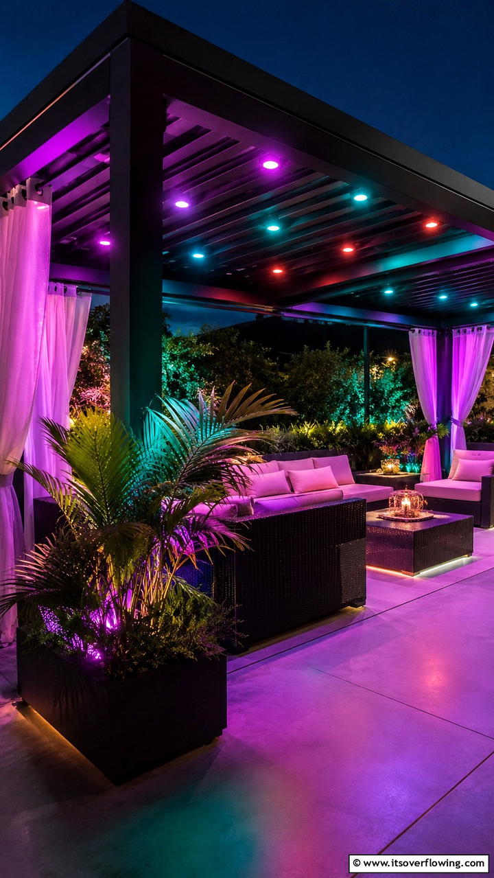 Color Changing LED Fixtures - 30 Gazebo Lighting Ideas- Ambient Outdoor Illumination