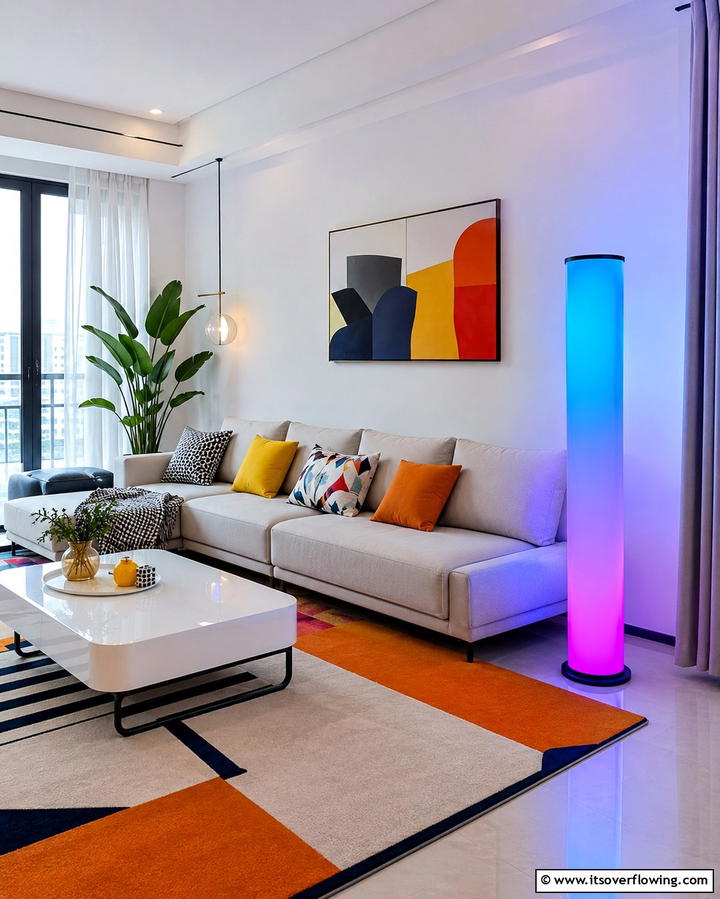 Color Changing LED Floor Lamp - 30 Living Room Floor Lamp Ideas- Stylish Lighting Solutions