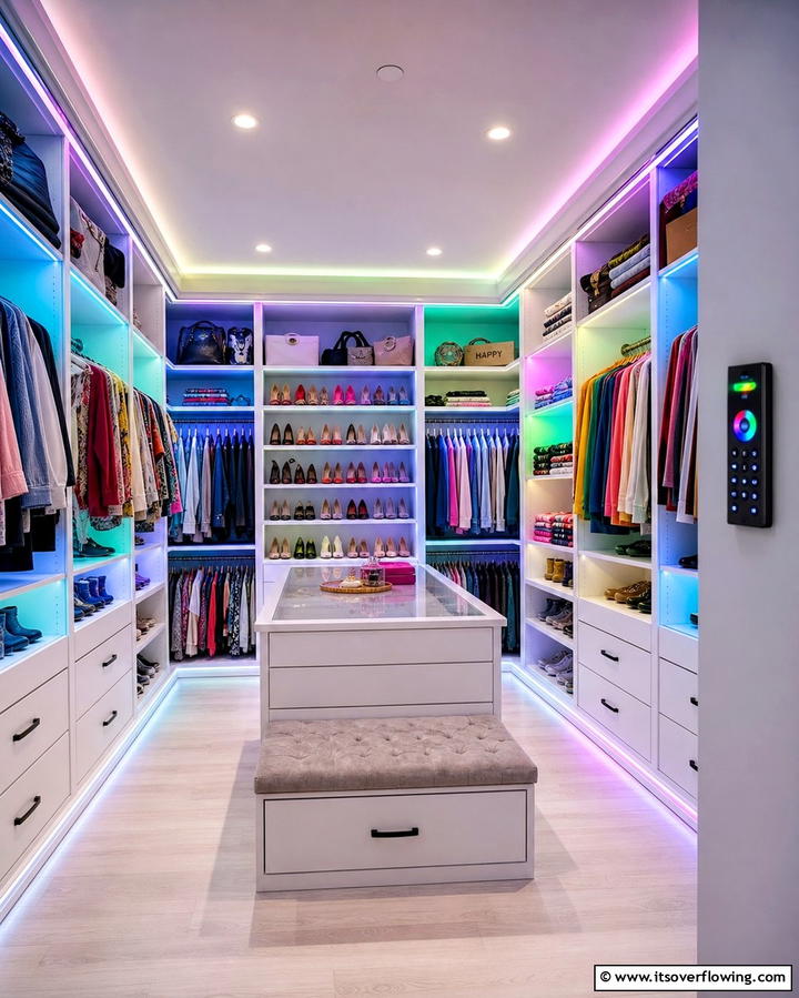 Color Changing LED Lights - 25 Bright Closet Lighting Ideas for Organized Spaces