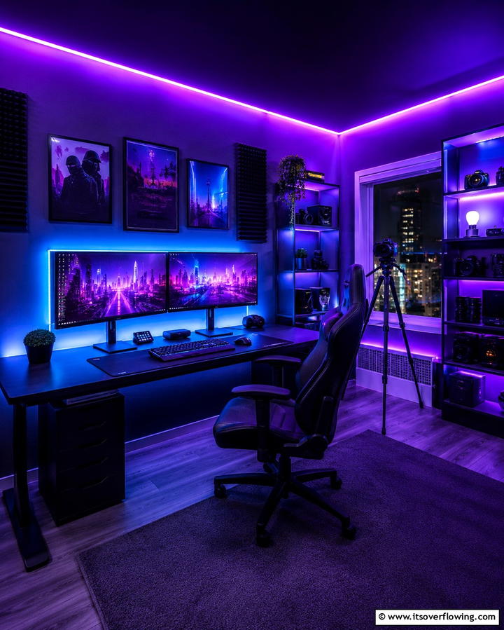 Color Changing LED Lights - 25 Inspiring Content Creator Room Ideas for Productivity