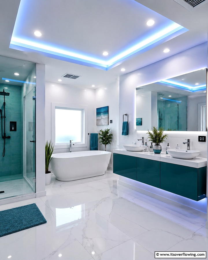 Color Changing LED Lights for Versatility - 25 Bathroom Ceiling Lighting Ideas to Brighten Your Space