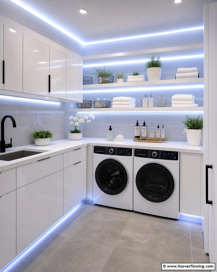 Color Changing LED Lights for a Modern Touch - 20 Laundry Room Lighting Ideas to Brighten Your Space