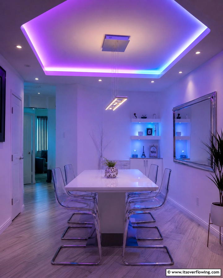 Color Changing LED Magic - 30 Small Dining Room Lighting Ideas for Cozy Ambiance