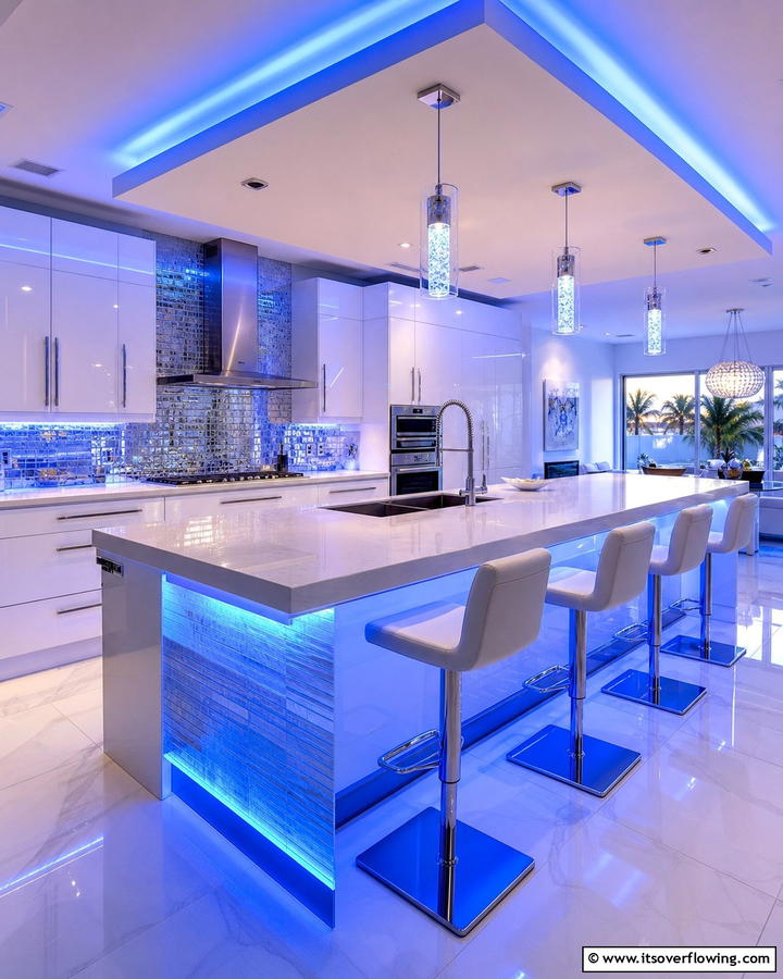 Color Changing LED Magic - 30 Kitchen Island Lighting Ideas to Illuminate Your Space