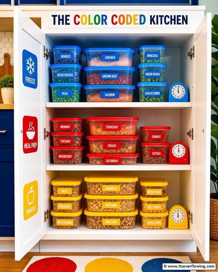 Color Code by Purpose - 25 Tupperware Organization Ideas for a Tidy Kitchen