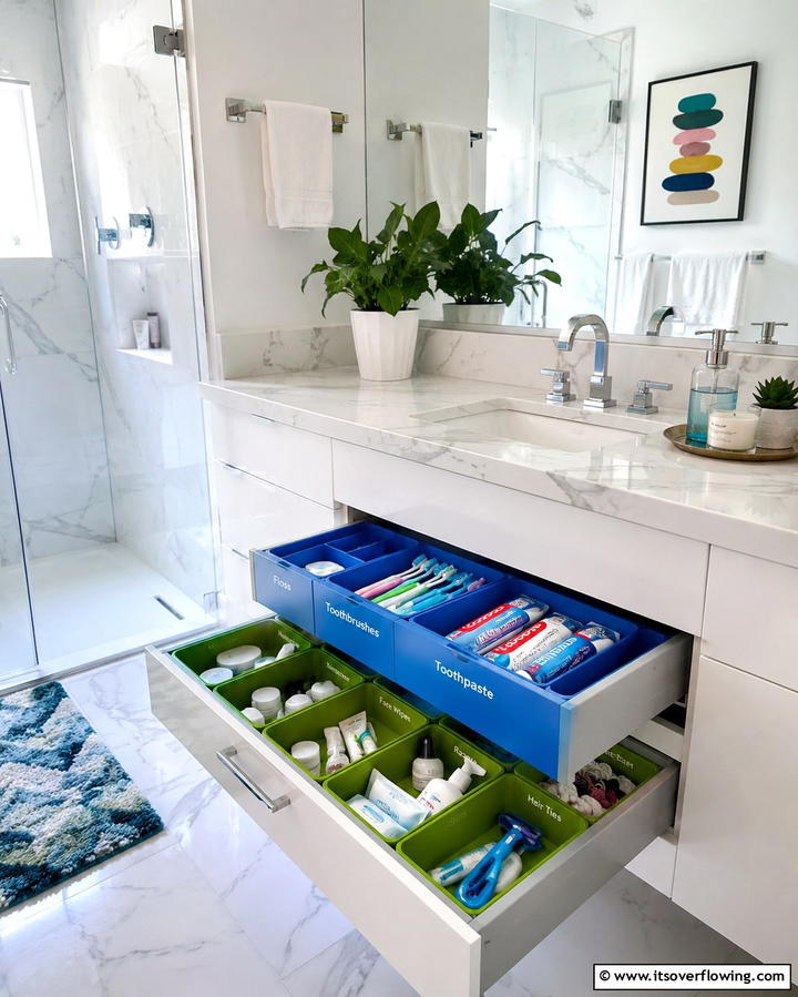 Color Coded Containers for Categorization - 25 Bathroom Drawer Organization Ideas for a Clutter-Free Space