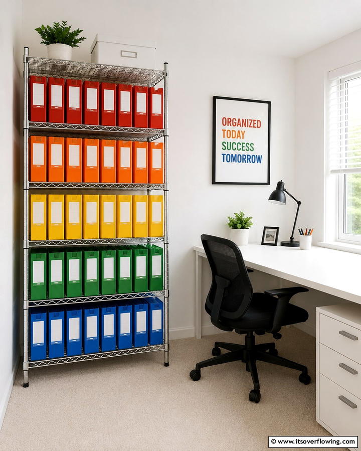 Color Coded Filing Systems - 30 Affordable Budget Home Office Ideas for Productive Workspaces