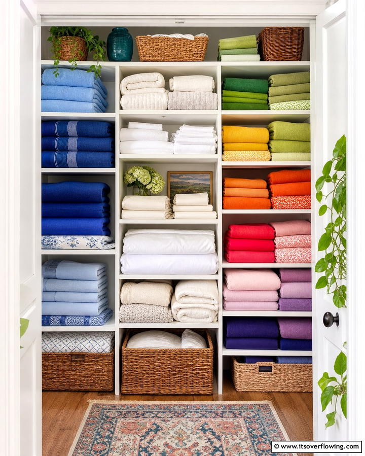 Color Coded Organization - 30 Linen Closet Organization Ideas for Maximized Storage