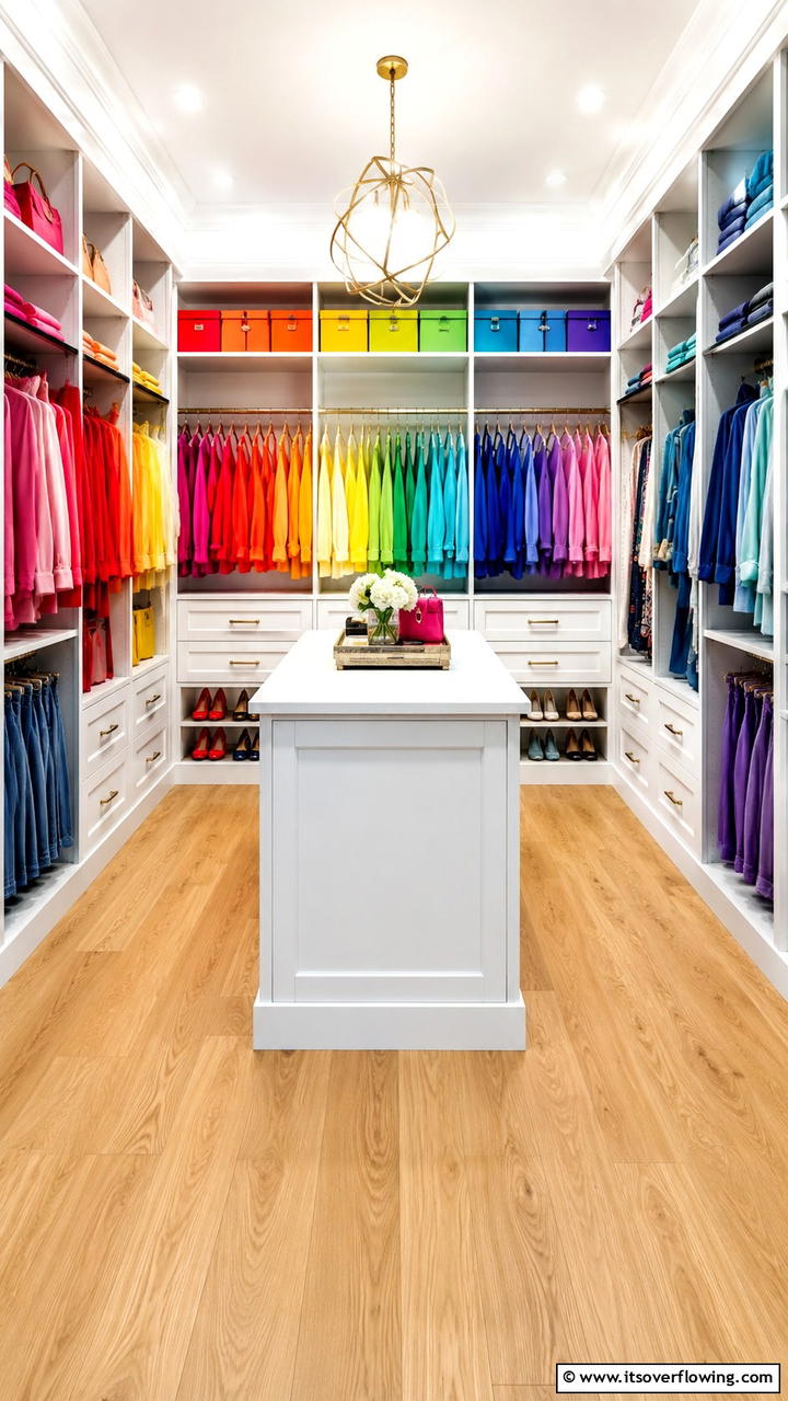 Color Coded Organization - 21 Functional Walk-In Closet Ideas for Organized Spaces