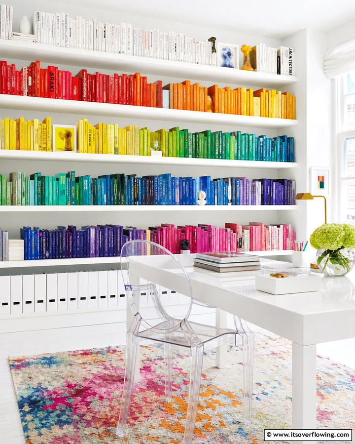 Color Coded Shelving for Visual Organization - 25 Office Shelving Ideas to Maximize Storage and Style