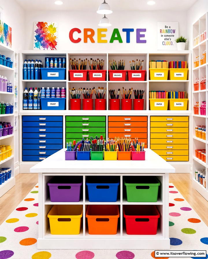 Color Coded Storage System - 25 Art Room Ideas for Creative Inspiration