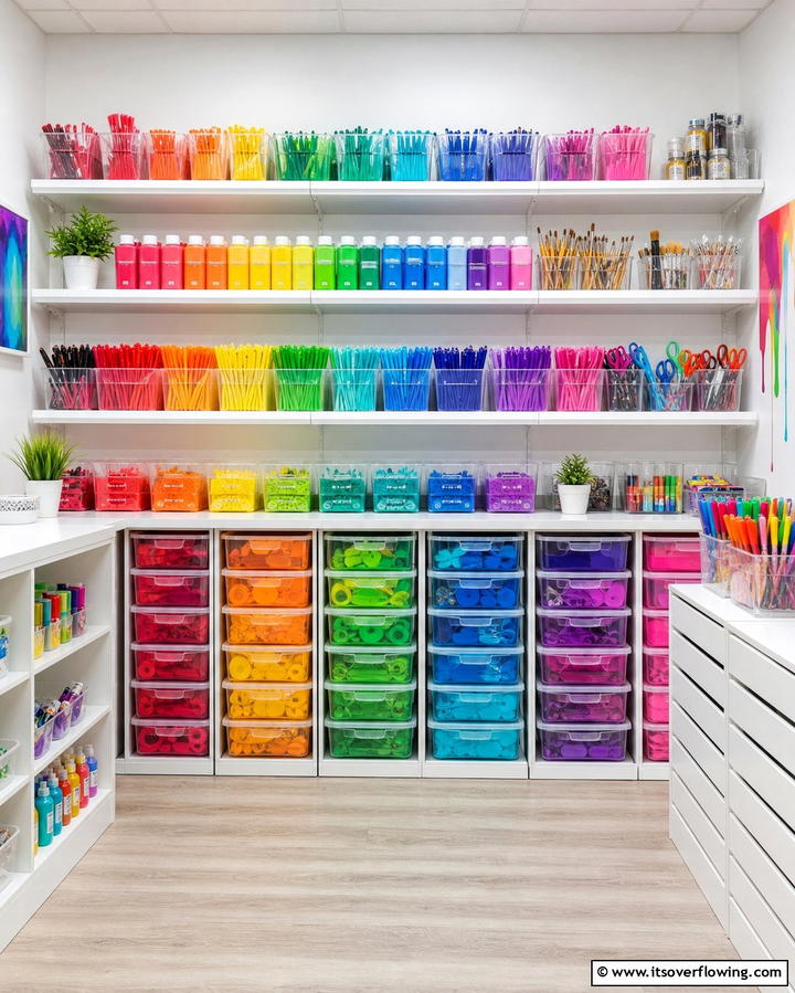 Color Coded Supply Organization - 25 Art Room Ideas for Creative Inspiration