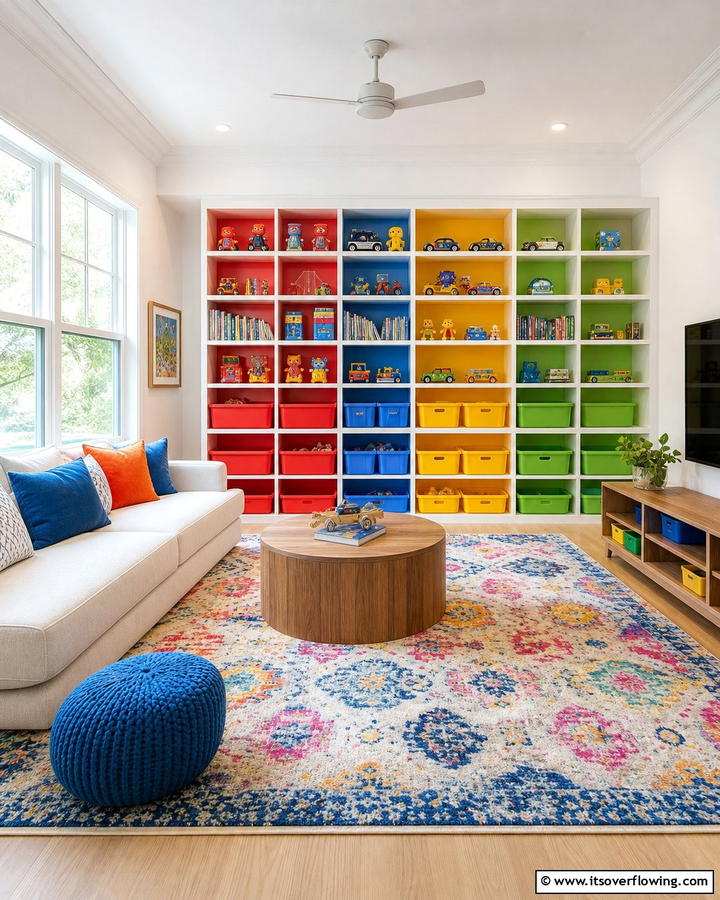 Color Coded Toy Systems - 21 Living Room Toy Storage Ideas for Organized Spaces