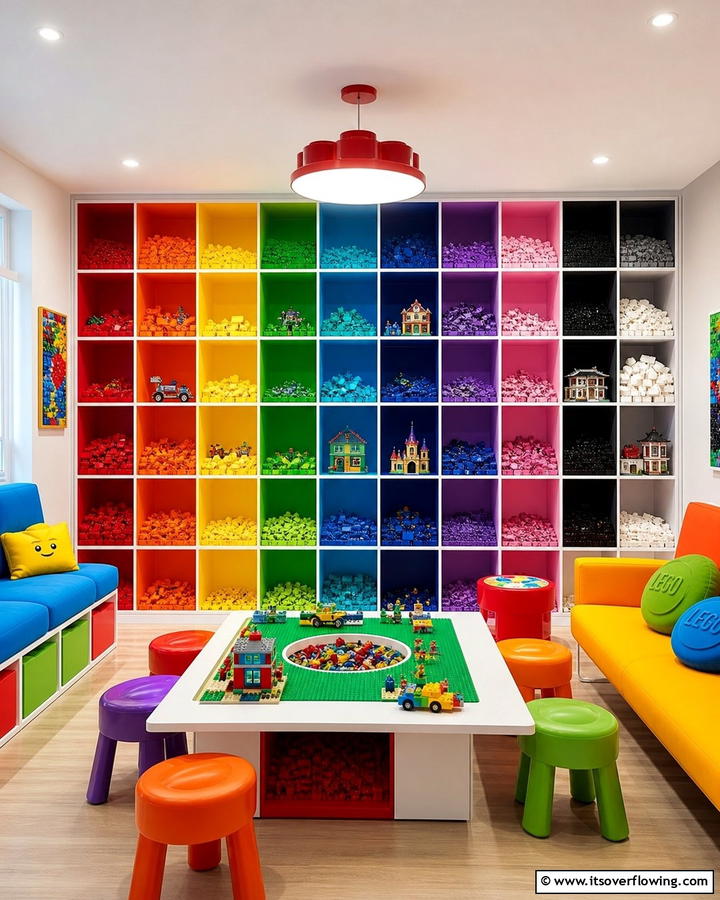 Color coded Storage Cubbies - 30 Creative Lego Storage Ideas to Organize Kids’ Spaces