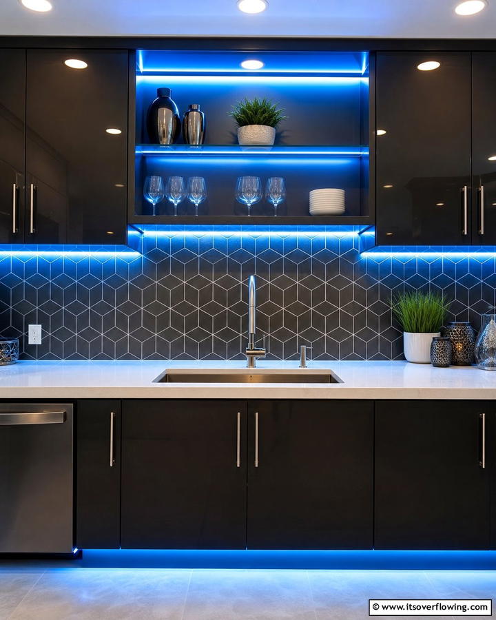 Colored Accent Lights for a Bold Statement - 20 Kitchen Sink Lighting Ideas for a Brighter Space