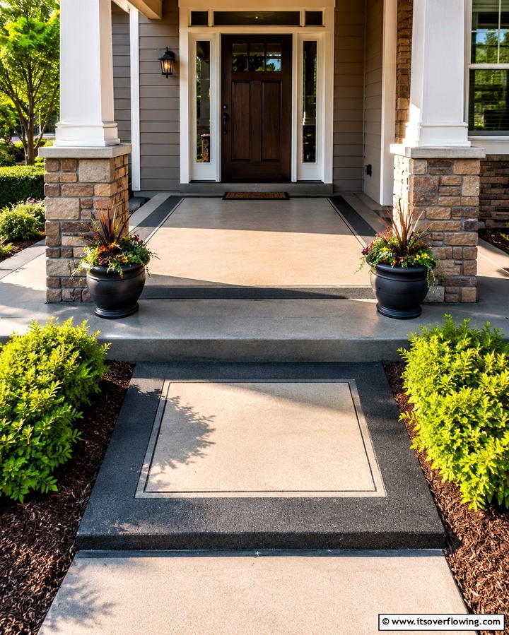 Colored Concrete Borders - 25 Concrete Porch Ideas for a Stylish and Low-Maintenance Entry