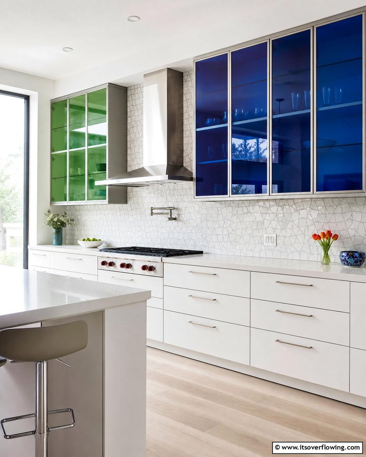 Colored Glass Cabinets - 20 Modern Style Glass Kitchen Cabinets for a Sleek Look
