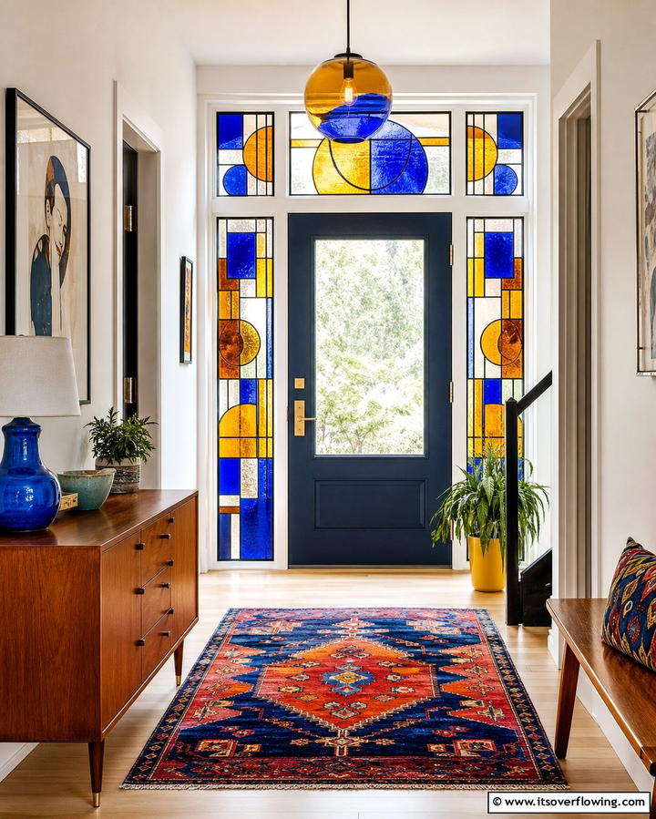 Colored Glass Panels for Vibrancy - 25 Glass Front Doors Ideas to Brighten Your Entryway