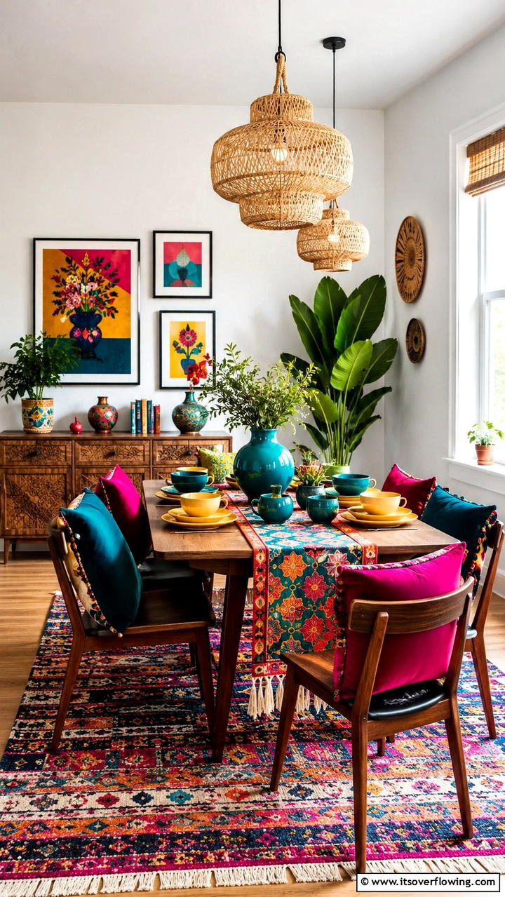 Colorful Accents and Details - 30 Boho Dining Room Ideas for Eclectic, Free-Spirited Style