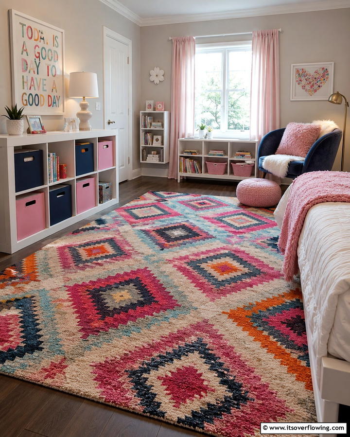 Colorful Area Rugs - 25 Girl Room Ideas for 10-year-olds- Creative & Fun Designs