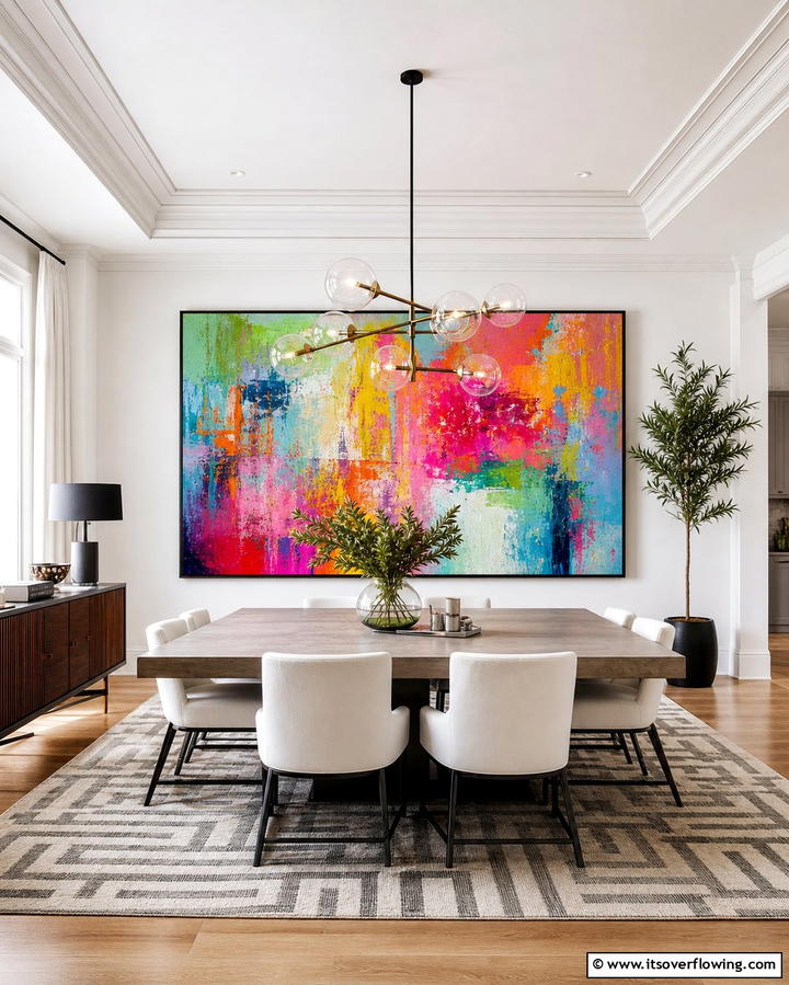Colorful Artwork as a Focal Point - 25 Vibrant Colorful Dining Room Ideas for a Fun Space