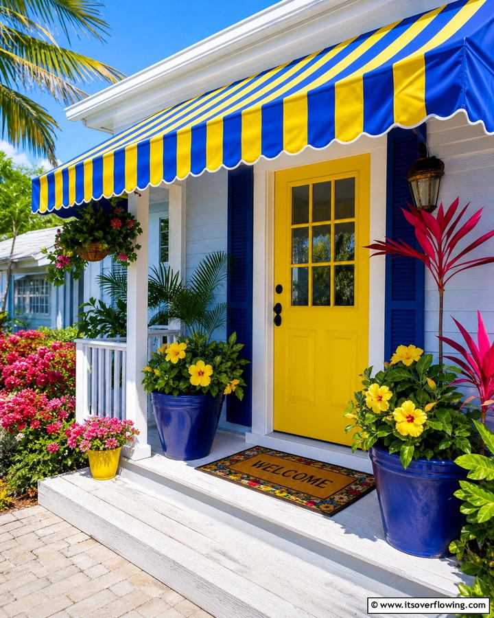 Colorful Canvas Awning - 20 Front Porch Awning Ideas to Enhance Your Home