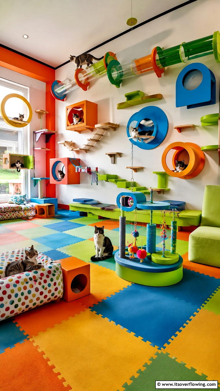 Colorful Cat Playground - 30 Cat Room Ideas- Create a Purr-fect Space for Your Feline