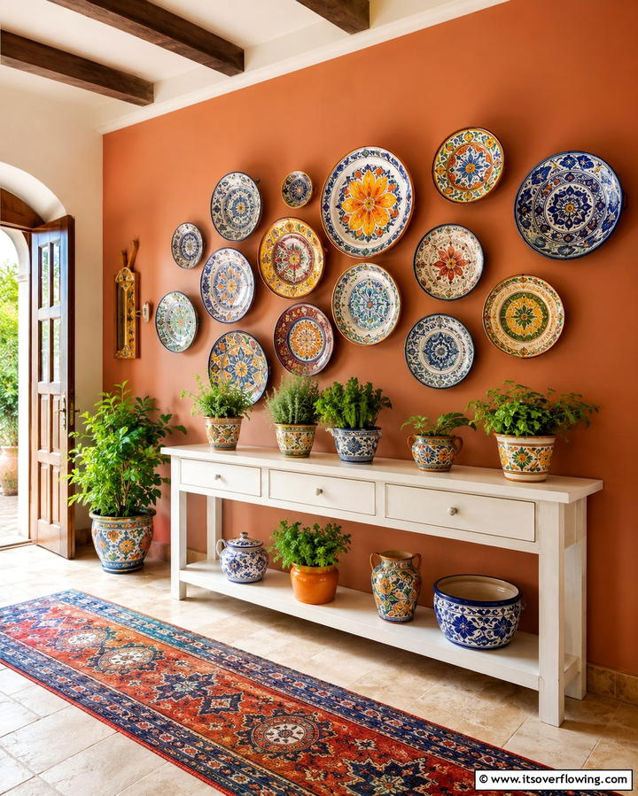Colorful Ceramic Plates - 30 Entryway Wall Ideas for First Impressions and Functional Storage