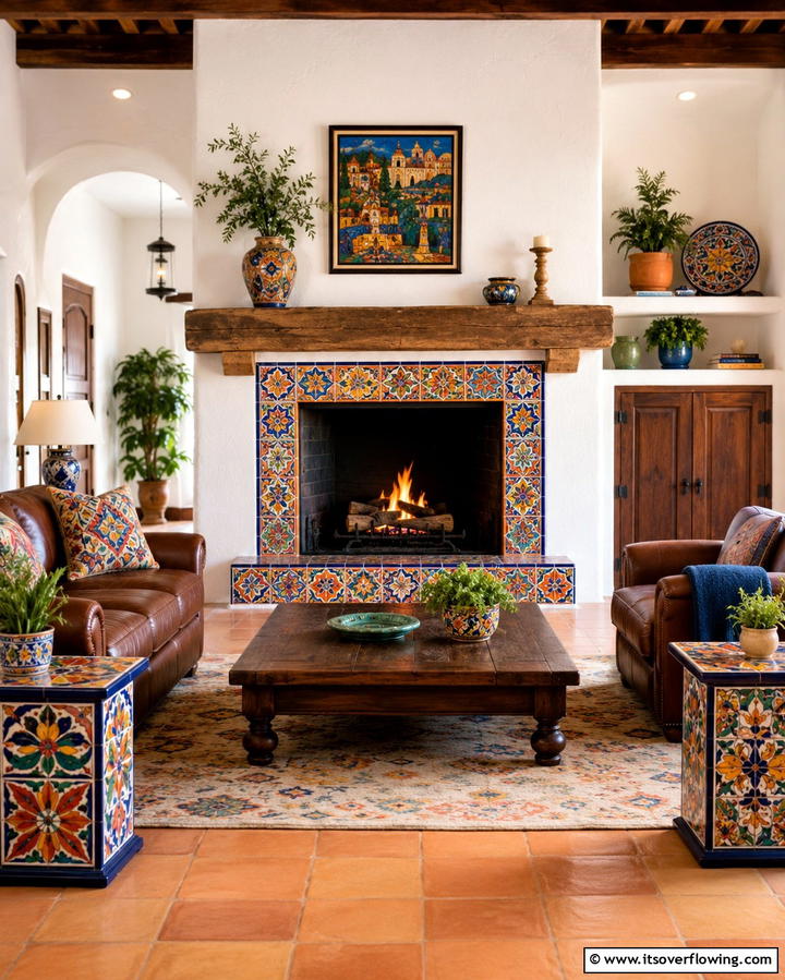 Colorful Ceramic Tiles - 25 Southwest Living Room Ideas for a Cozy Vibe