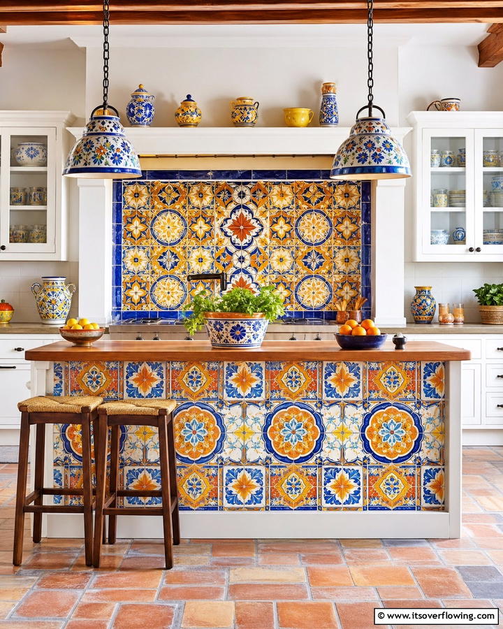 Colorful Ceramic Tiles - 21 Kitchen Island Back Panel Ideas for Modern Designs
