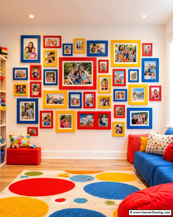 Colorful Collage - 30 Family Photo Wall Ideas to Display Memories