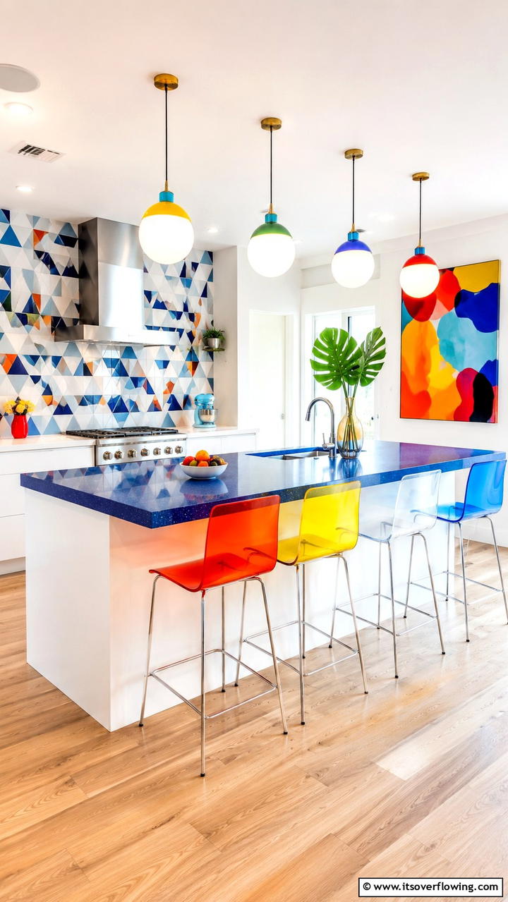 Colorful Contemporary Breakfast Bar - 30 Breakfast Bar Ideas for Functional Kitchen Spaces
