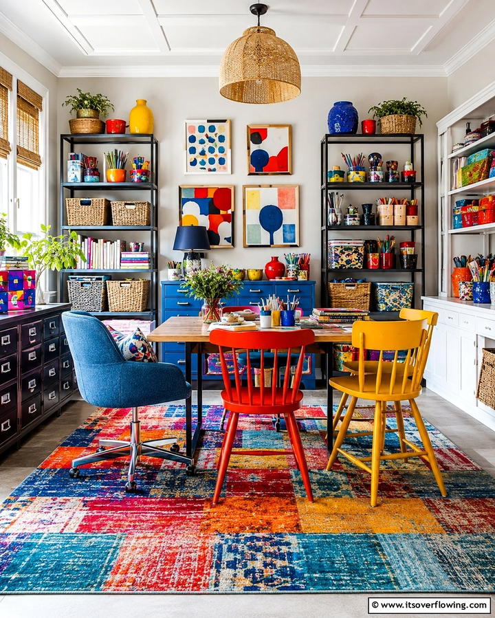Colorful Eclectic Craft Space - 30 Organized Craft Room Ideas for Creative Spaces at Home