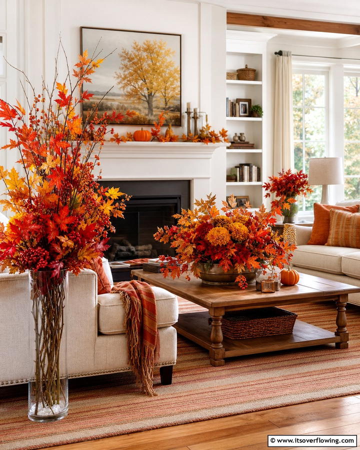 Colorful Fall Foliage Arrangements - 21 Charming Thanksgiving Decoration Ideas for a Festive Home