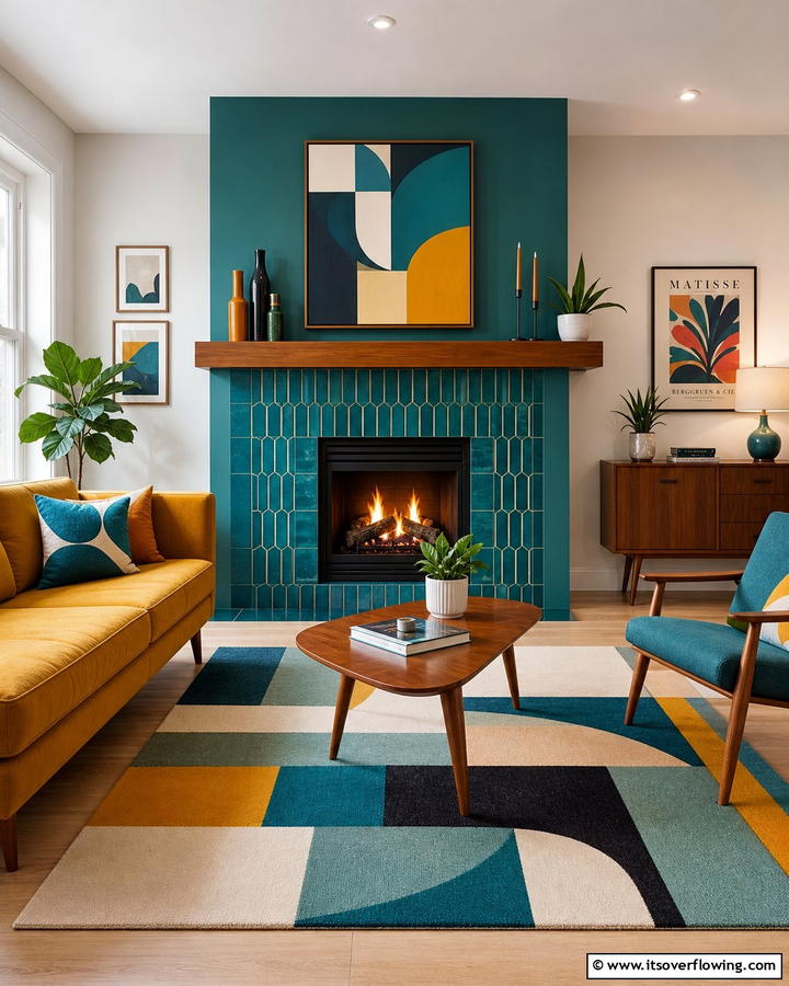 Colorful Fireplace Surrounds - 20 Mid-century Modern Fireplace Ideas for a Retro Look