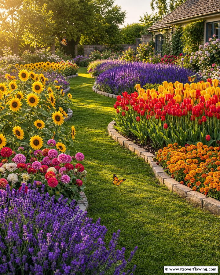 Colorful Flower Beds Display - 21 Backyard Decor Ideas for Inviting Outdoor Entertaining