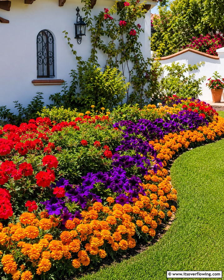 Colorful Flower Beds - 25 Beautiful Front Yard Spanish Style Landscaping Ideas