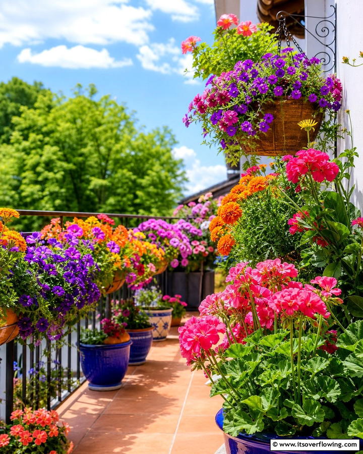 Colorful Flower Display - 21 Balcony Garden Ideas to Transform Small Spaces into Green Havens